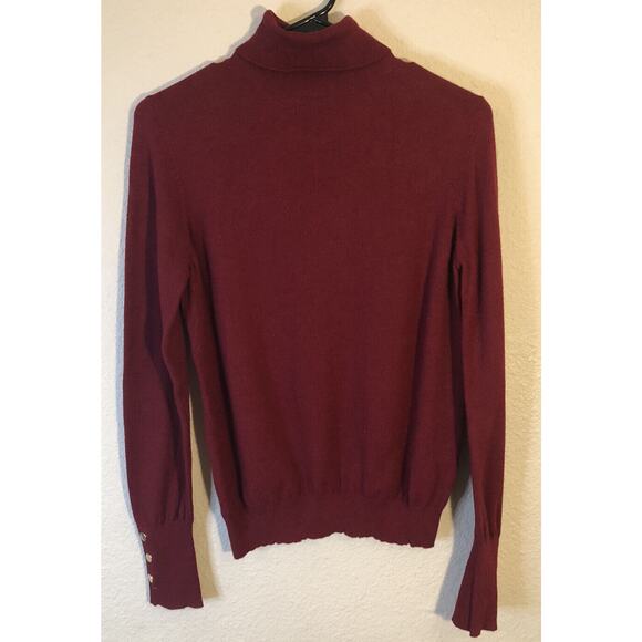 Turtleneck Sweater Womens Sz Lg Fitted Solid Red Embellished Cuffs Long Sleeves - Picture 2 of 10